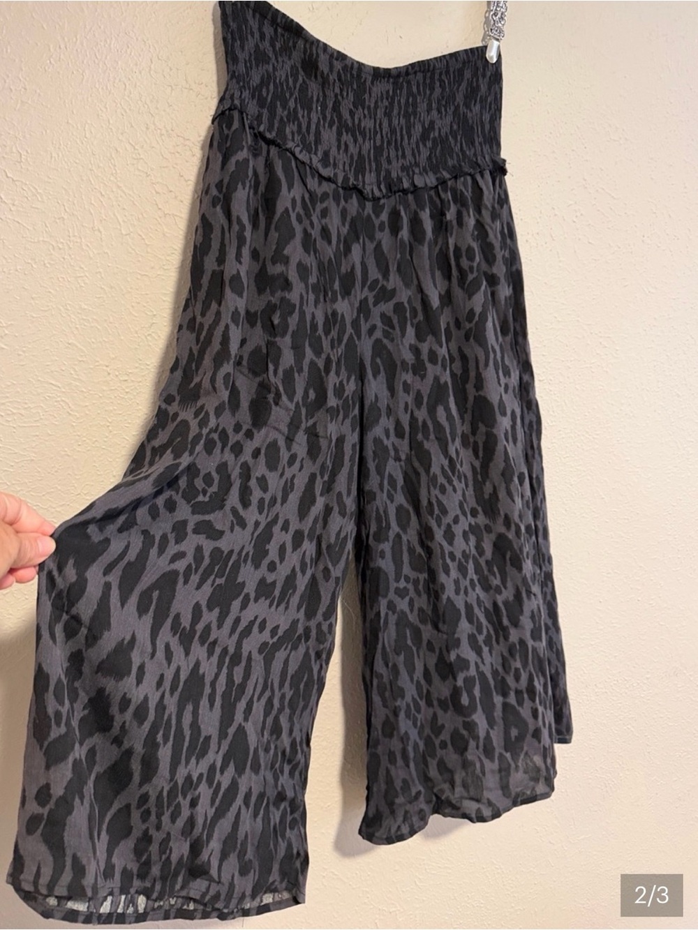 Black Animal Print wide leg crop pants